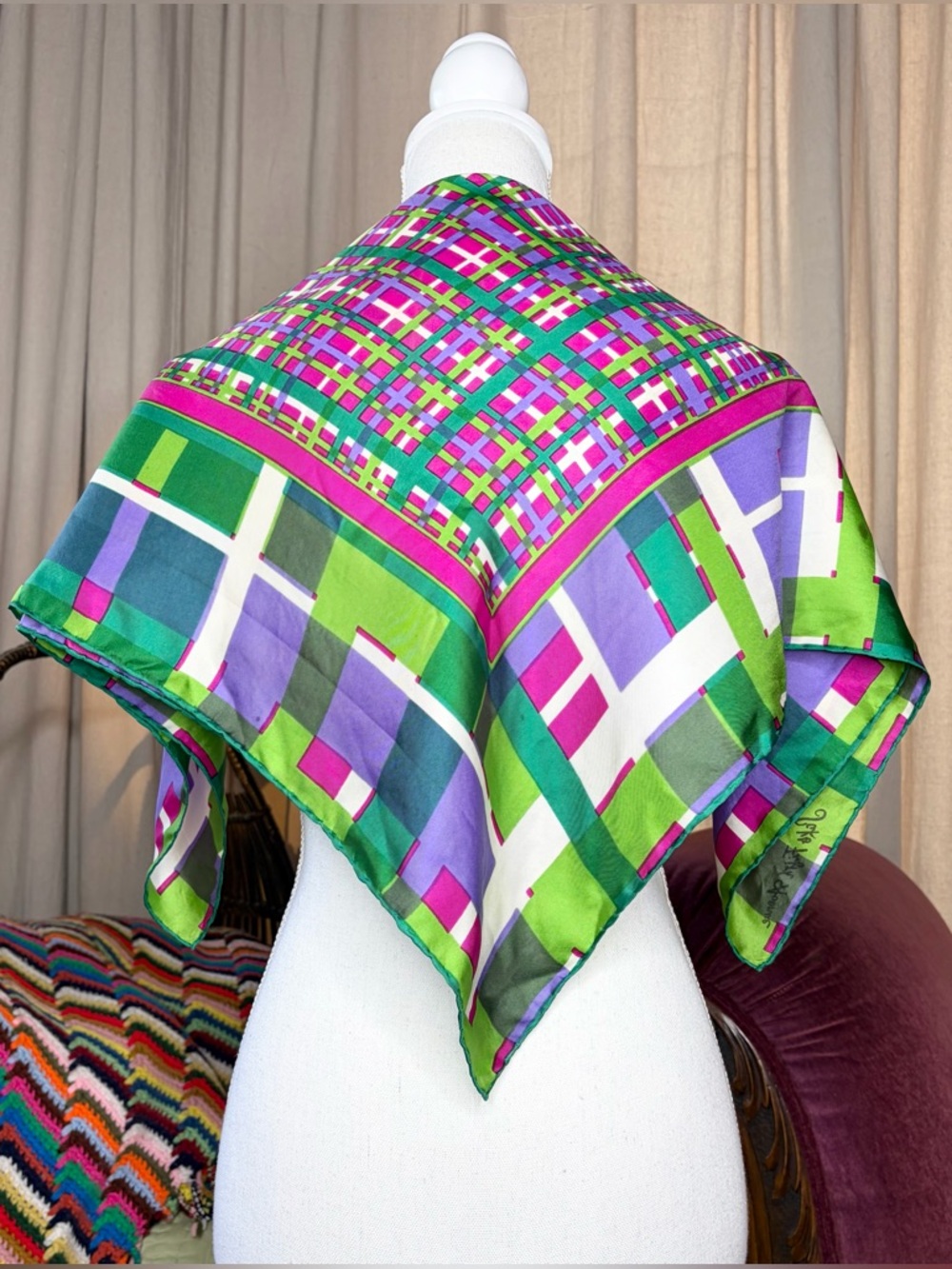 80s Saks Plaid Scarf
